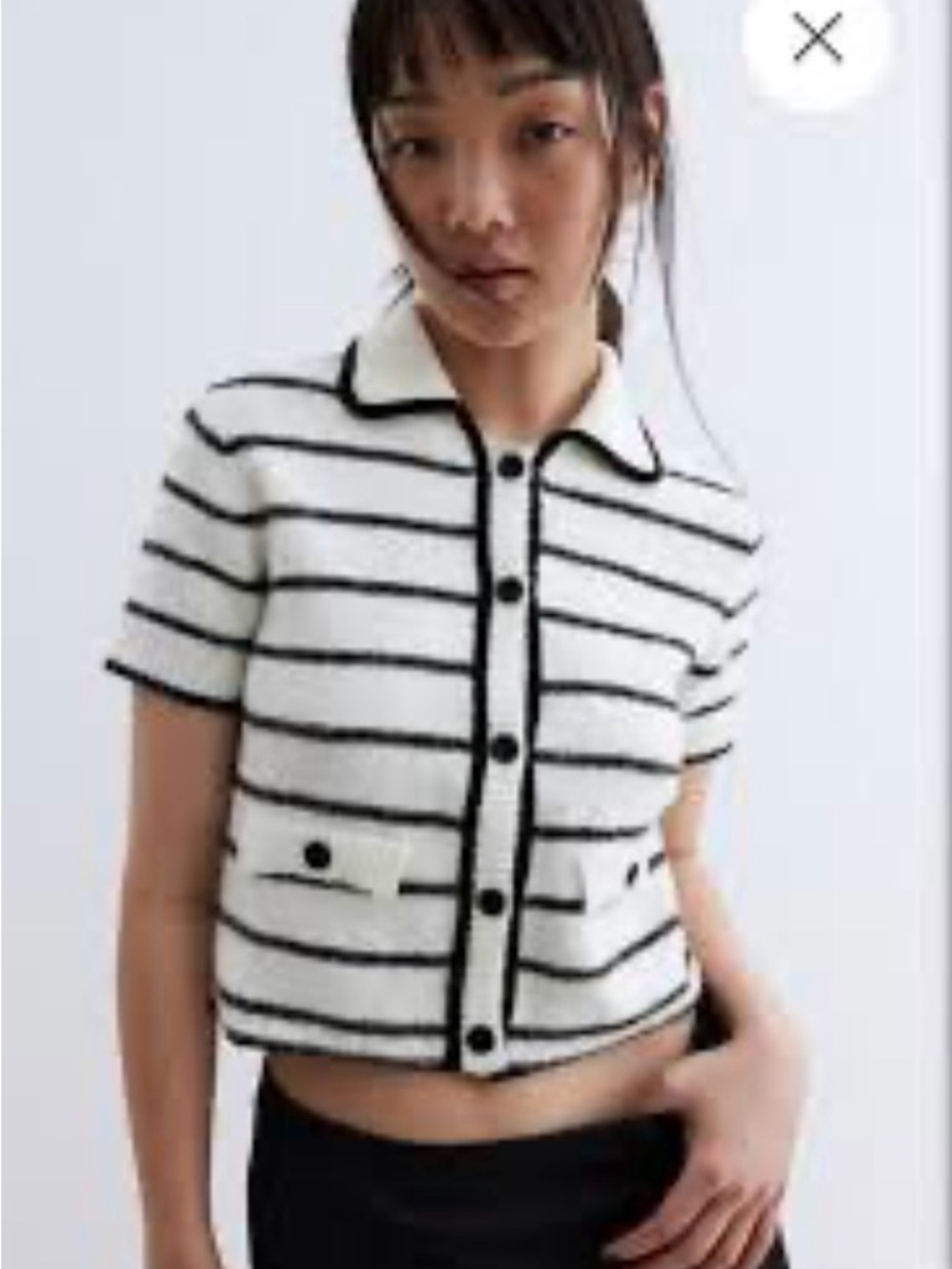 NWT Divided Short Sleeve Striped Cardigan Black White Collared Sweater  XL